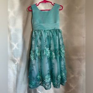 Little Girls Turquoise-Blue Sequin Soutache Border Mesh A-Line Dress Size 2